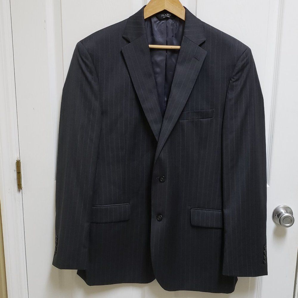 Jos. A. Bank 44L Gray Blue Stripe Wool Silk Blend 2 Button Vented Classic Office